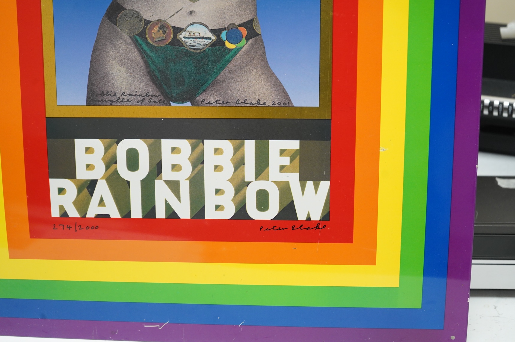 Peter Blake CBE RDI RA (b.1932), ‘Bobbie Rainbow, 2001’, signed and limited edition 274/2000, lithograph on tin panel, Pallant House Gallery stamp verso, unframed, 66 x 44cm